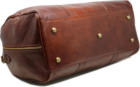 Brown Italian Leather Weekender Travel Bag